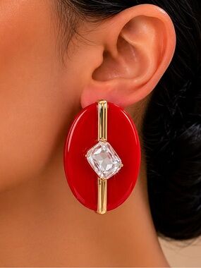 Red Oval Gemstone Drop Earrings